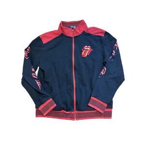 Vtg Rolling Stones Band Tour Jacket Tongue Logo Spellout Sleeve Full Zip Black L